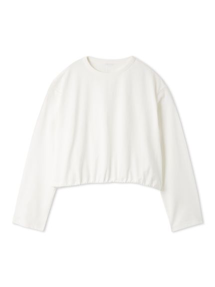 短版抽繩設計長袖T-Shirt 09WCT254157-WHT