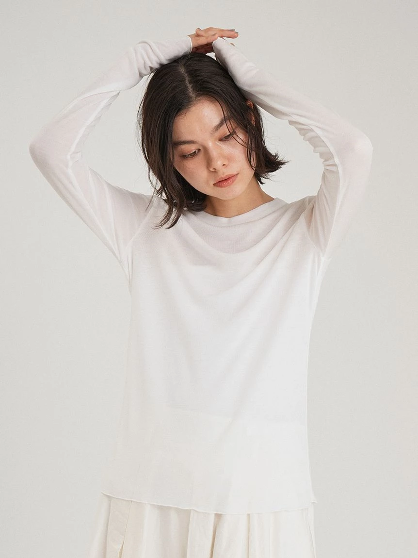 混絲透膚長袖T-shirt 09WCT264177