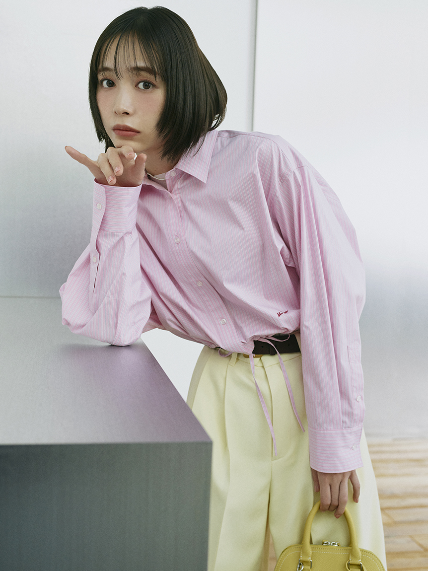 條紋抽繩短版襯衫 09WFB261074