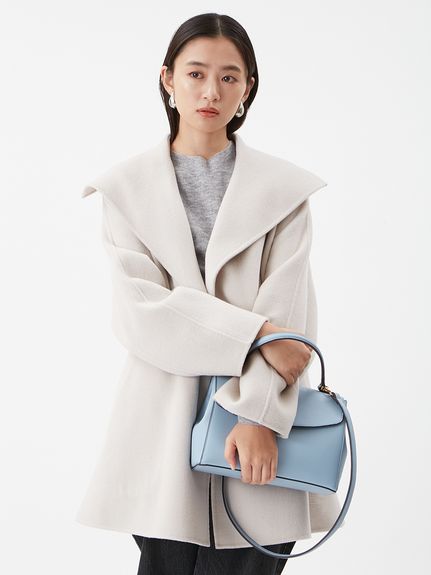 羊毛混紡翻領綁帶大衣 09WFC255107