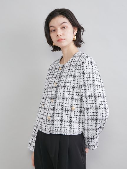 短版金釦精緻粗花呢外套 09WFJ261004