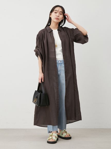 亞麻長袖襯衫連身裙 09WFO252137