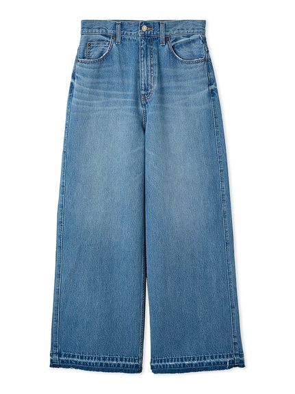 【可機洗】撥水加工剪裁寬版牛仔褲 09WFP252100-LBLU
