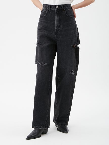 鏤空剪裁寬版丹寧褲 09WFP255062