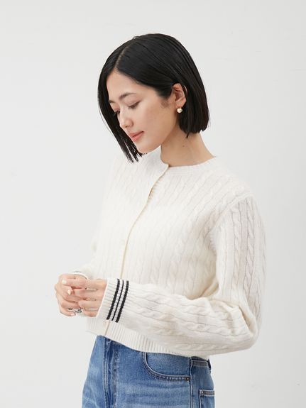 仿喀什米爾觸感拼色麻花針織外套 09WND254042