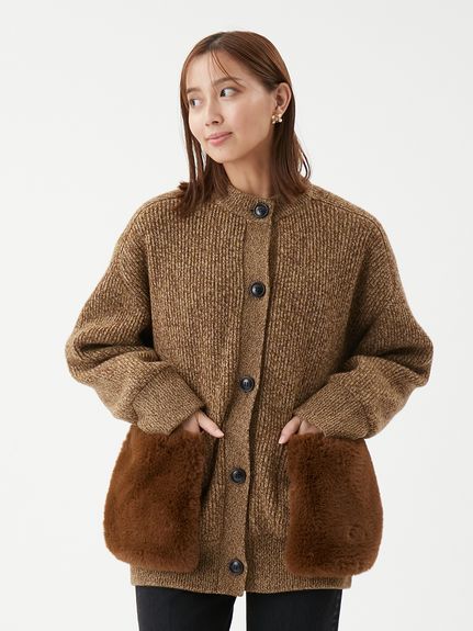 2WAY毛絨口袋混紗開襟外套 09WND255102