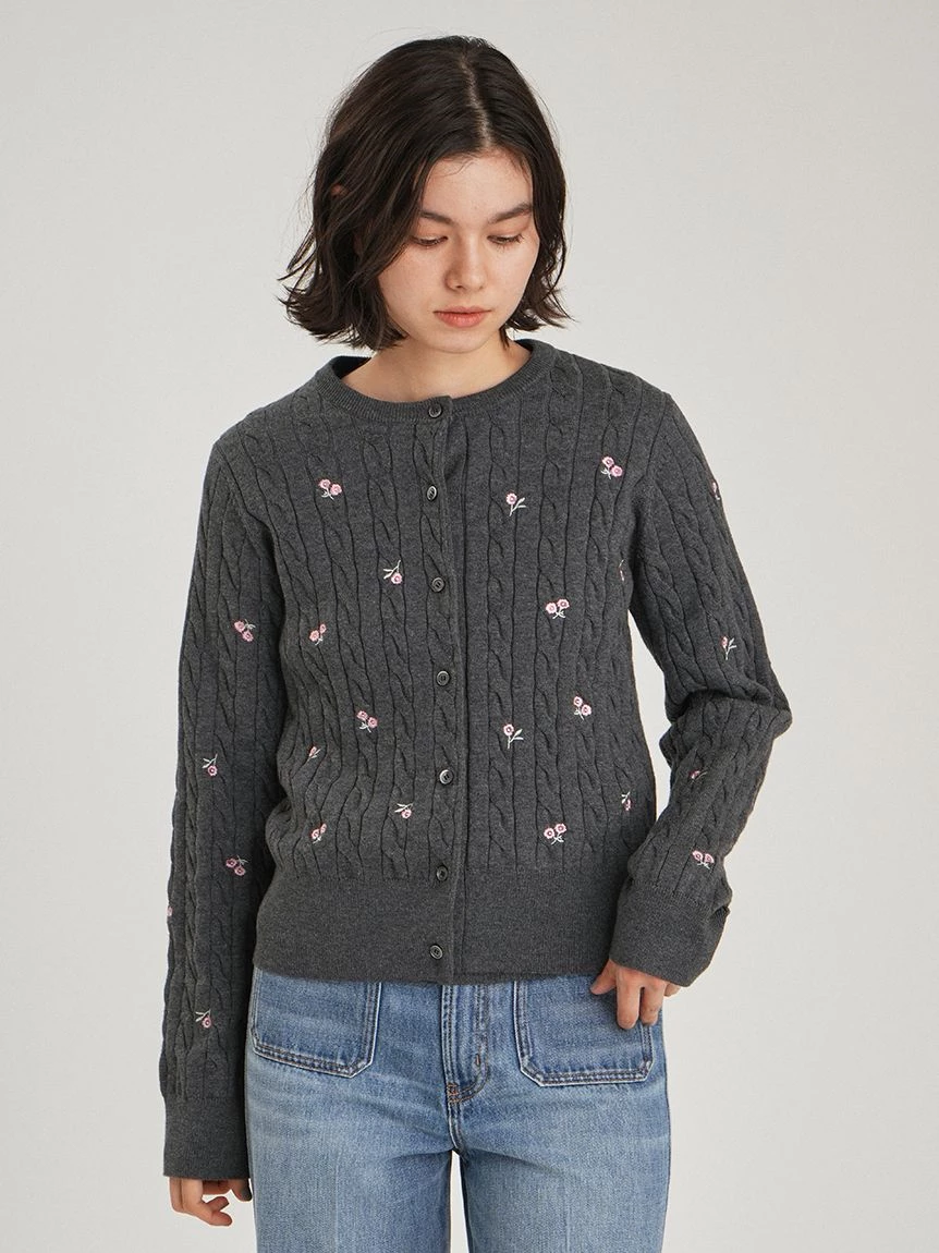 花朵刺繡針織開襟外套 09WND264114