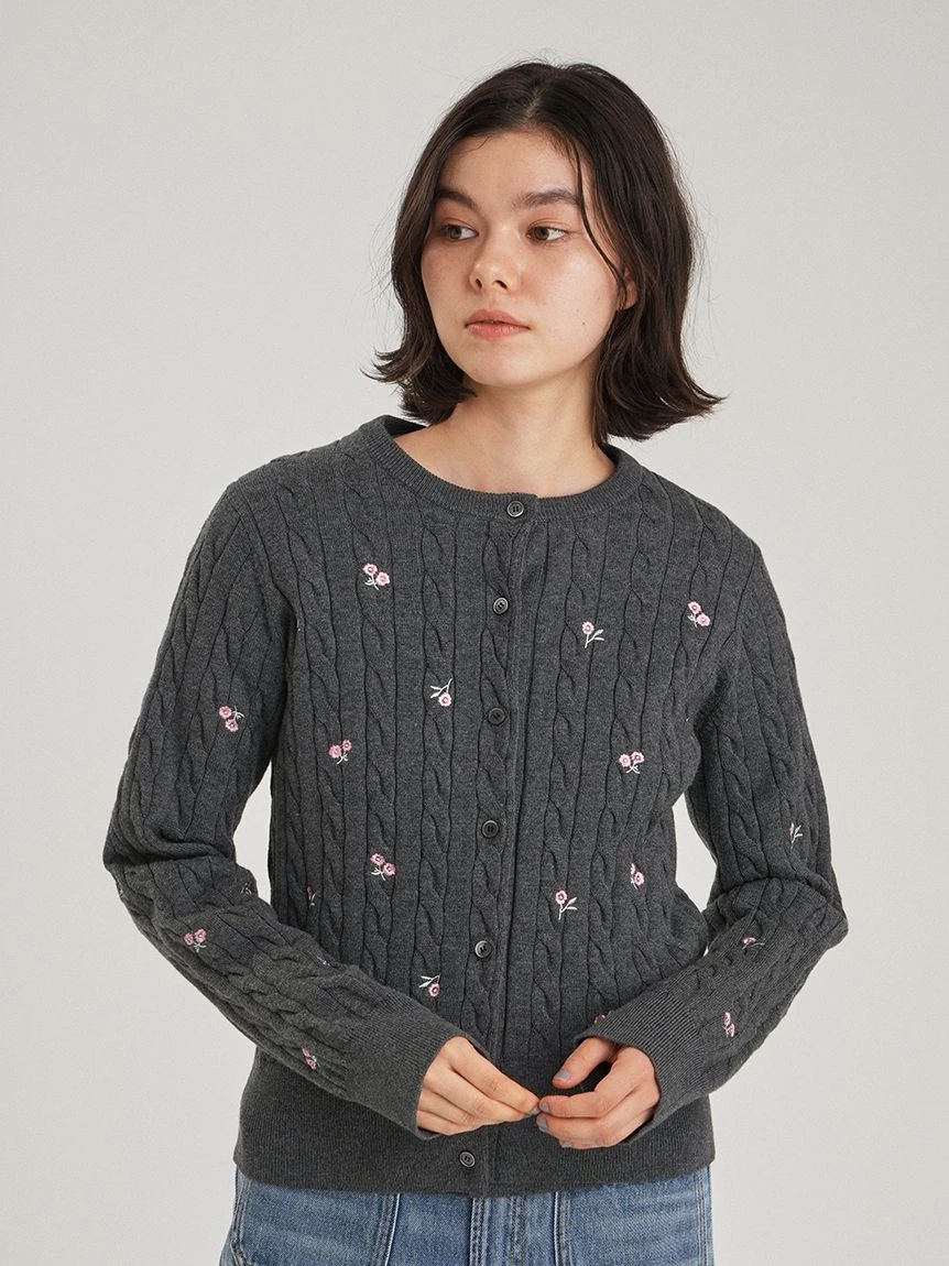 花朵刺繡針織開襟外套 09WND264114