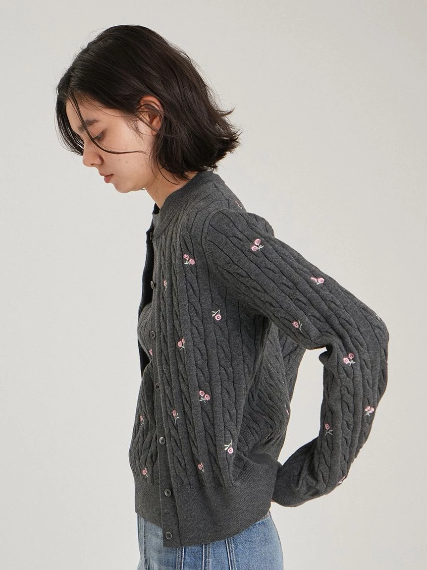 花朵刺繡針織開襟外套 09WND264114
