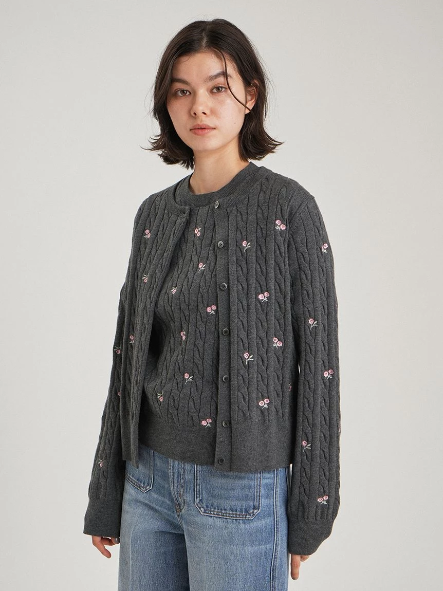 花朵刺繡針織開襟外套 09WND264114