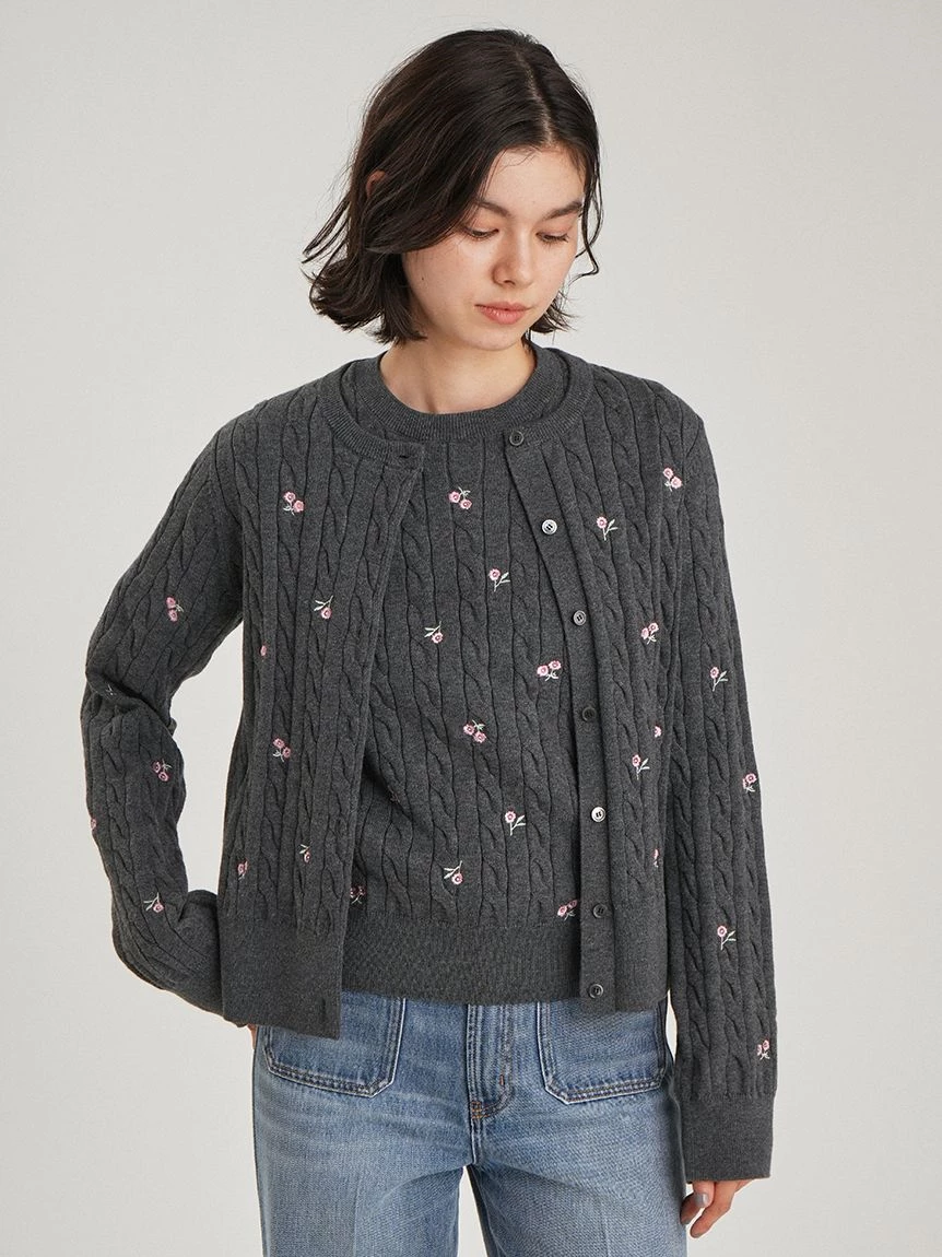 花朵刺繡針織開襟外套 09WND264114