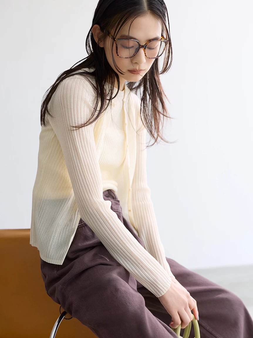 【可機洗】寬羅紋透膚亮絲針織開襟外套 09WND264903
