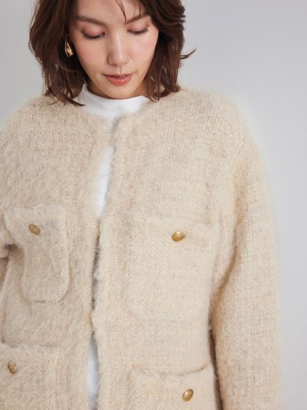 金釦亮絲粗花呢針織外套 09WNJ255085