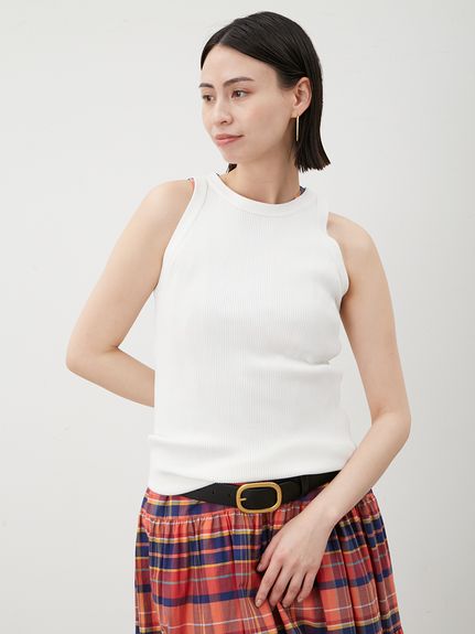 絲質混紡圓領削肩針織背心 09WNT252063