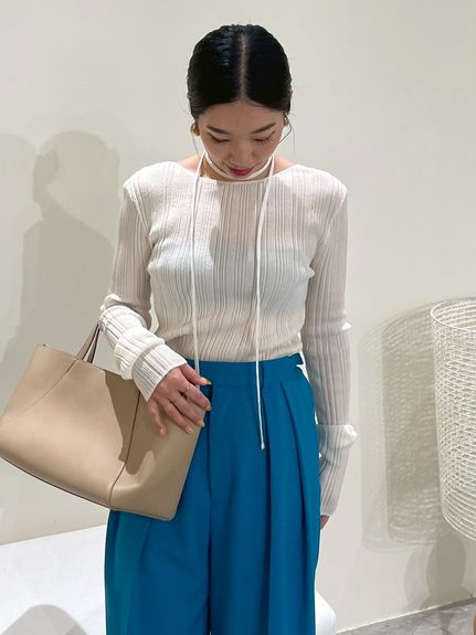 附綁帶船領羅紋透膚上衣 09WNT254092
