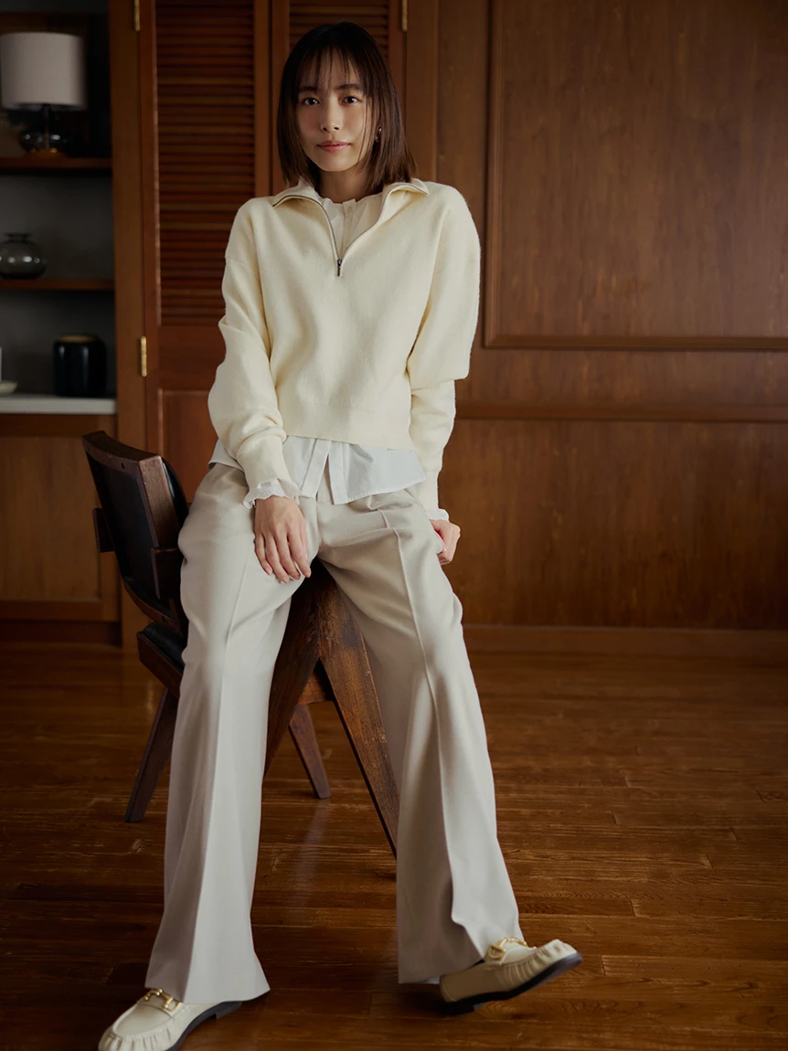 喀什米爾混紡半拉鍊針織上衣 09WNT264091