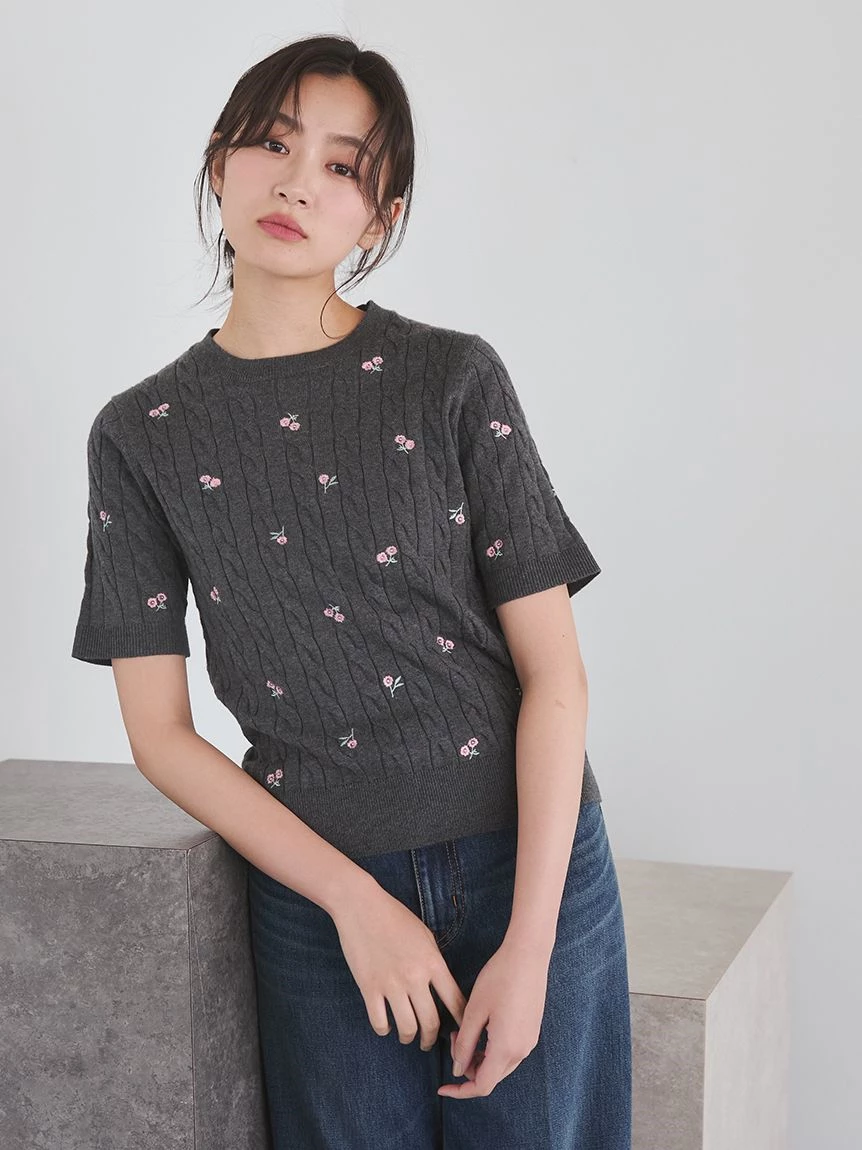 花朵刺繡針織上衣 09WNT264115