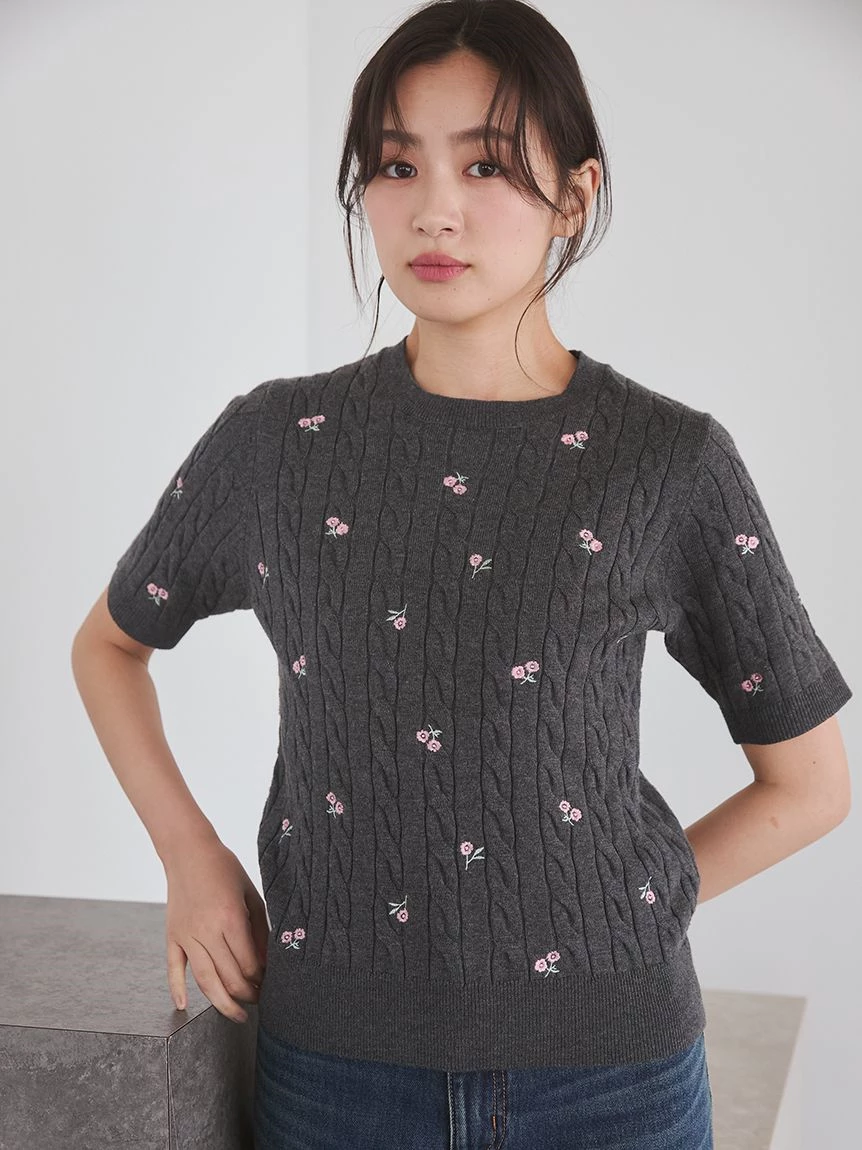 花朵刺繡針織上衣 09WNT264115