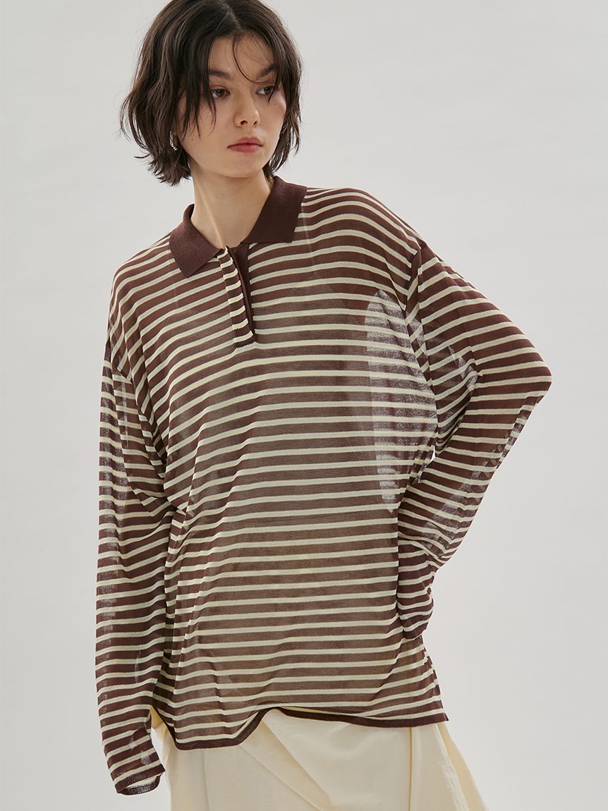 透膚條紋Polo針織上衣 13WNT261060