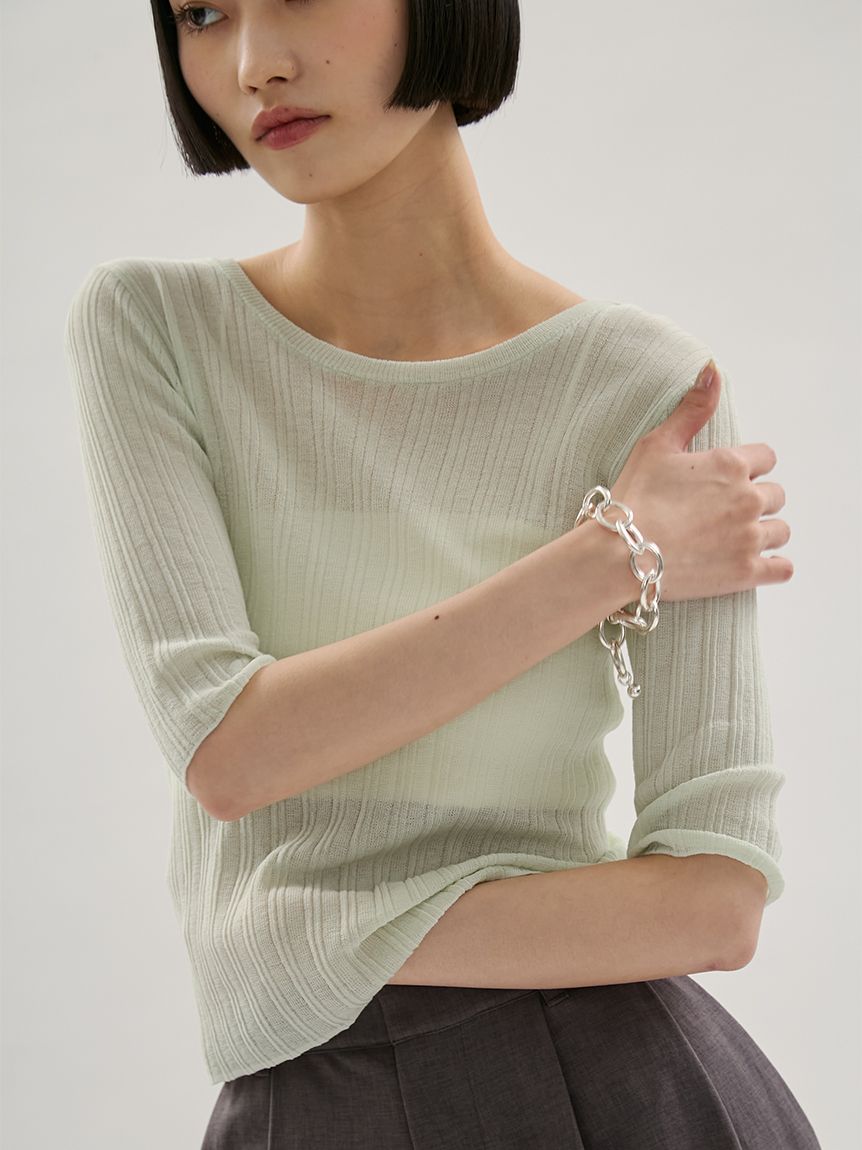 透膚羅紋針織上衣 13WNT262024