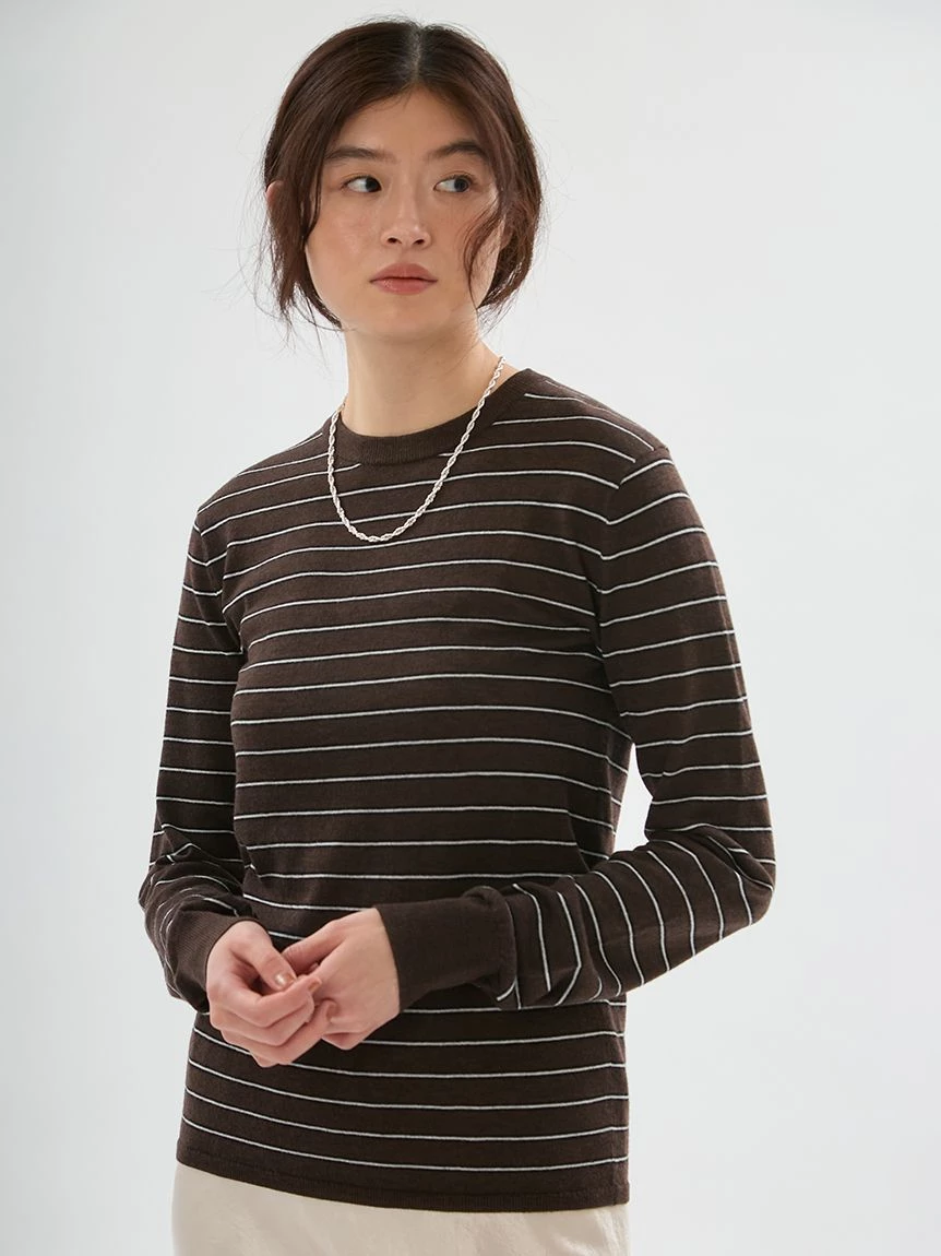 多色條紋長袖針織上衣 13WNT264083