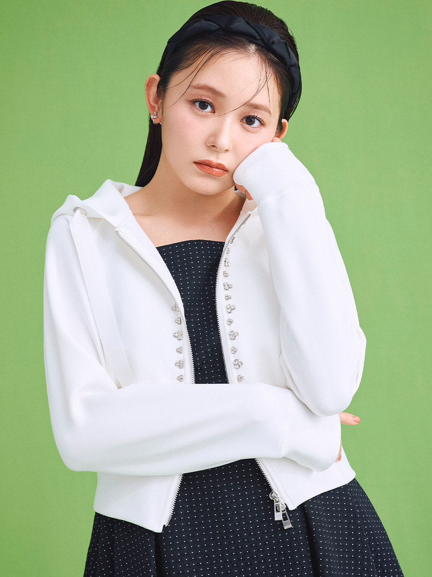 【UV防護】【可機洗】前飾寶石連帽上衣 CWCJ261106