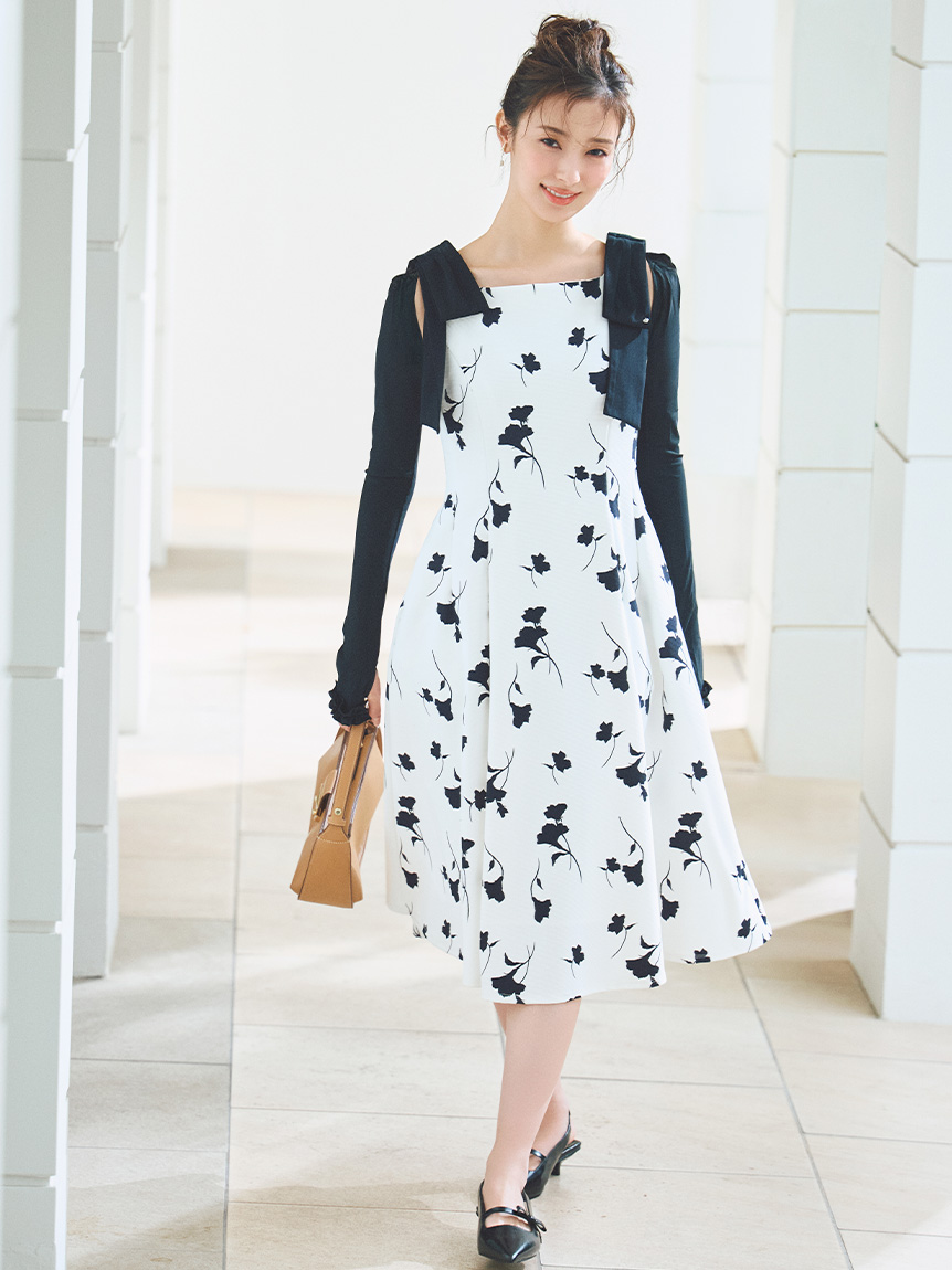 【多機能材質】防曬機能肩綁帶蝴蝶結連身裙 CWCO261127