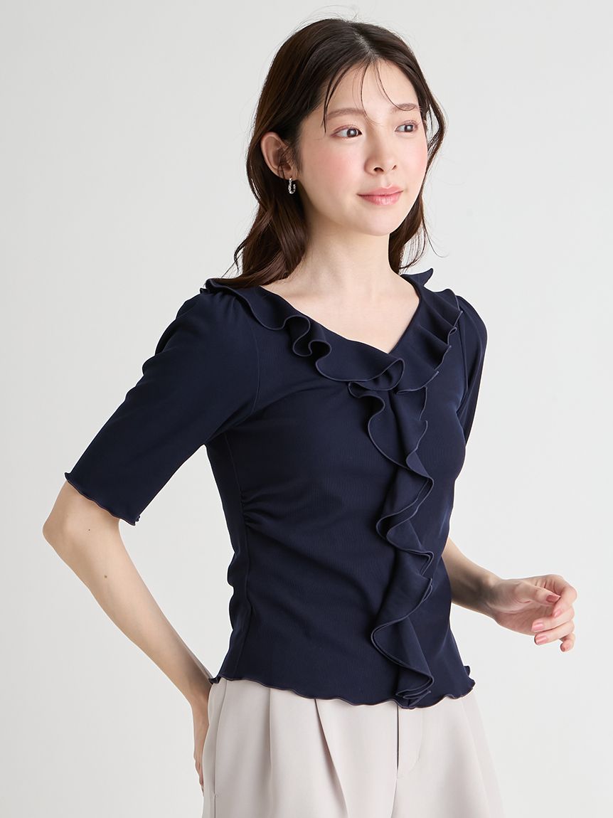【可機洗】荷葉邊剪裁上衣 CWCT261107