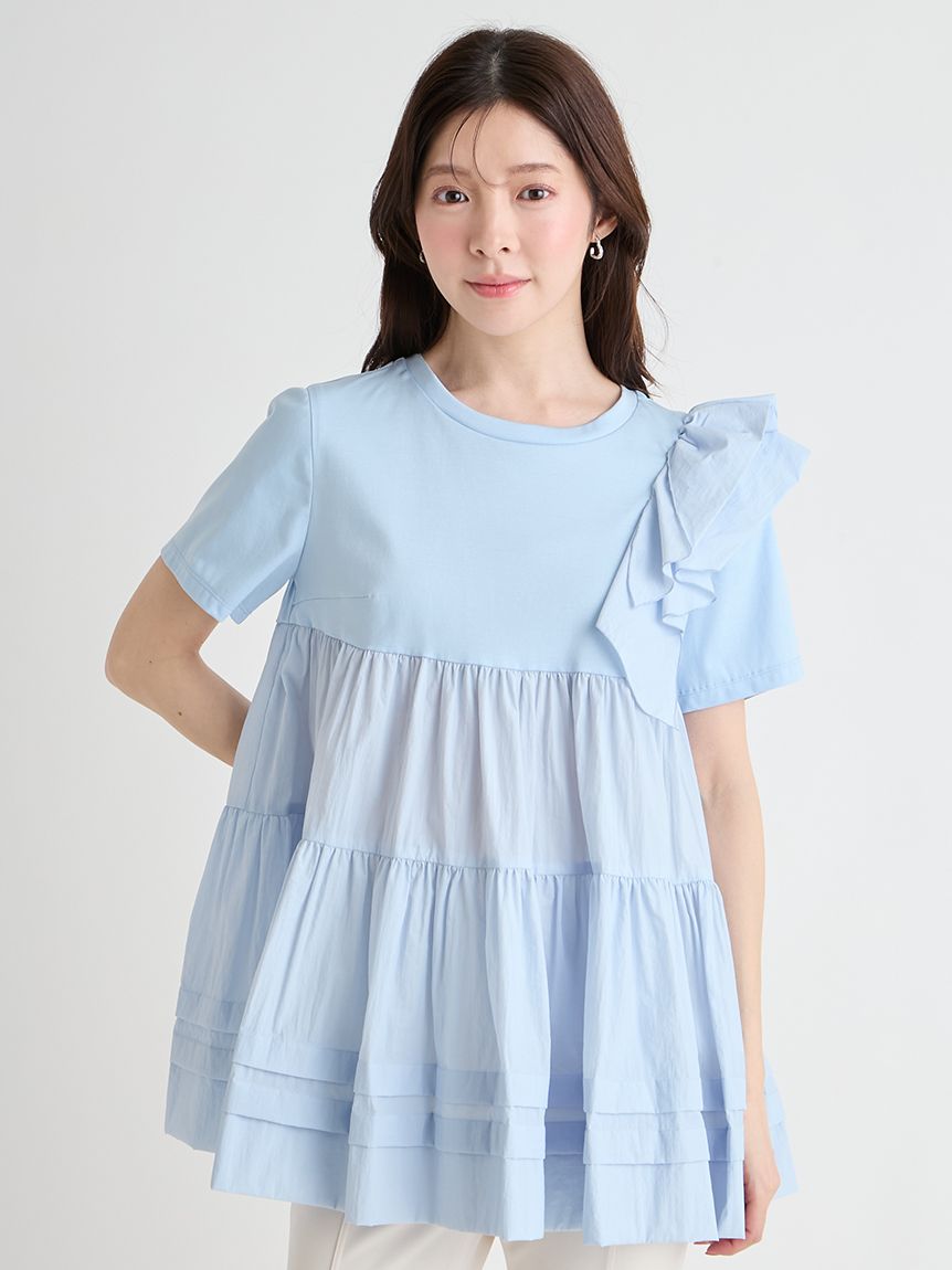 【可水洗】肩部荷葉長版上衣 CWCT262017