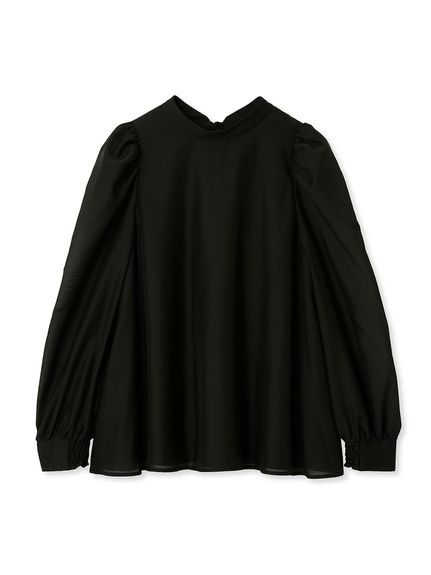 綁帶蓬袖襯衫 CWFB234119-BLK