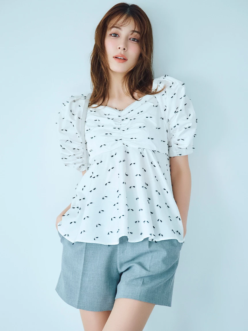 蝴蝶結提花長版上衣 CWFB264098
