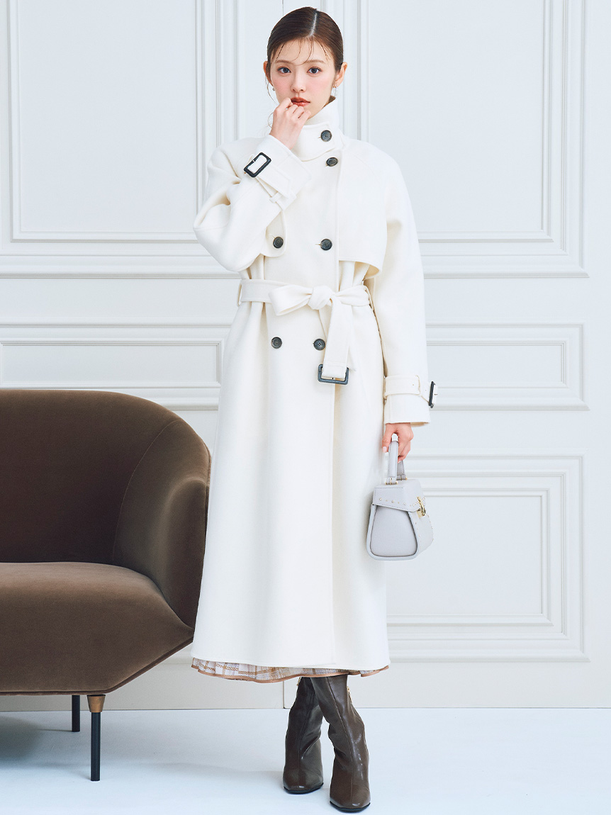 羊毛混紡長版風衣 CWFC255002