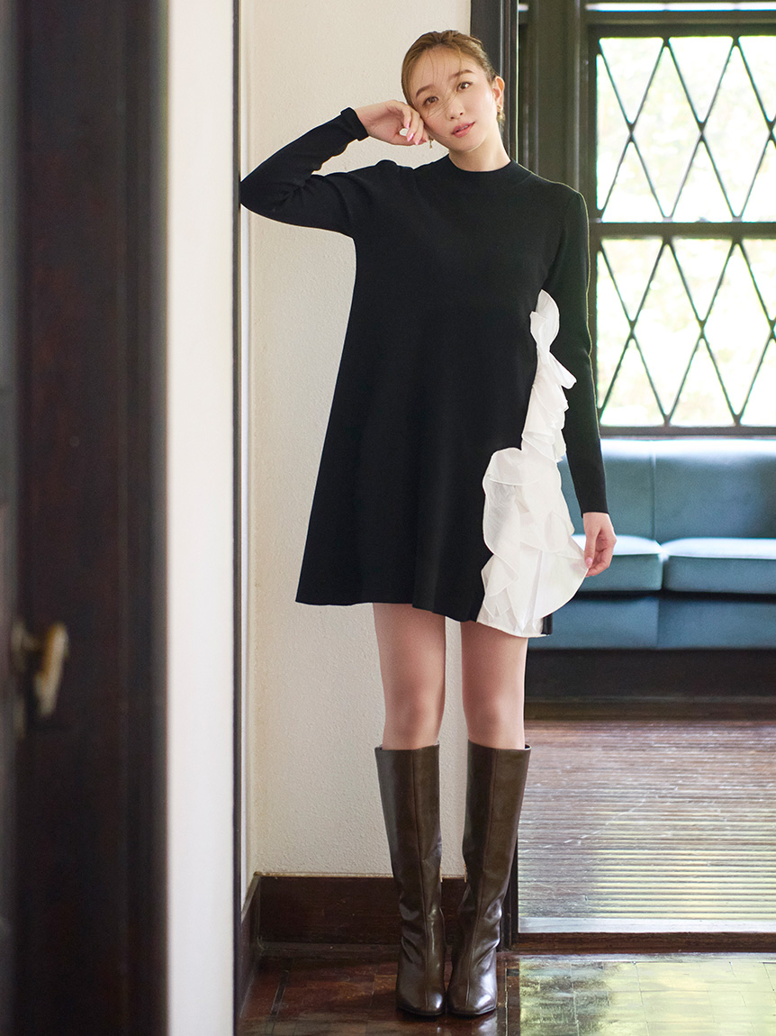 荷葉邊針織連身裙 CWNO255023