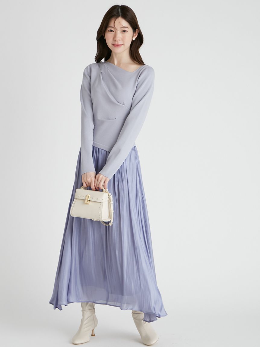 不對稱領口拼接針織連身裙 CWNO255027