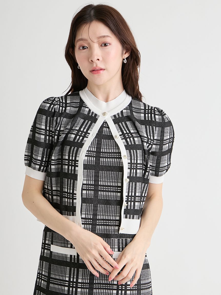 【可水洗】格紋提花迷你針織連身裙SET CWNO262009