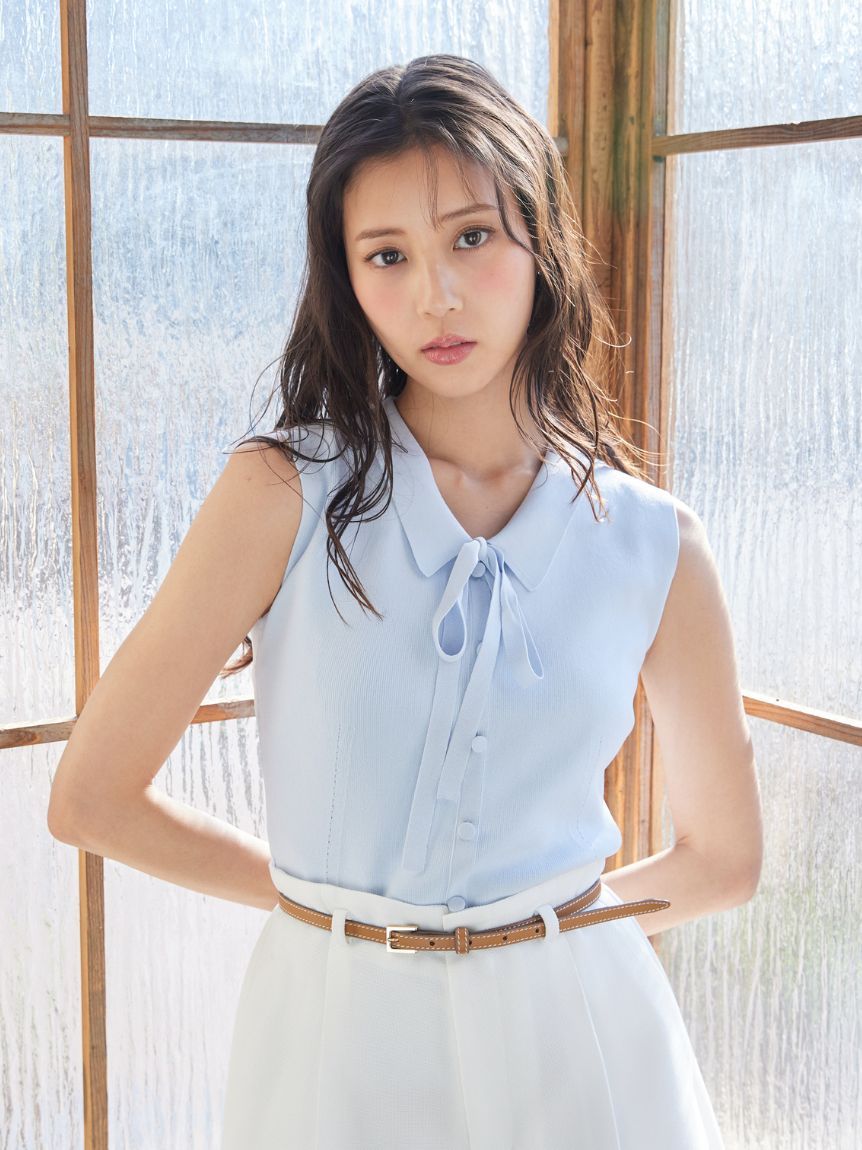 【可水洗】POLO領無袖綁帶針織上衣 CWNT262077