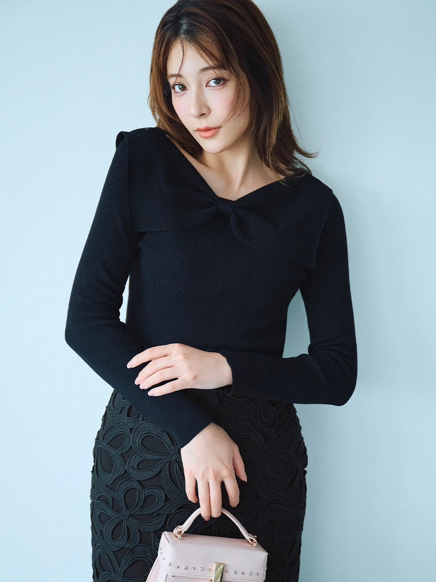 前蝴蝶結水手領針織上衣 CWNT264114