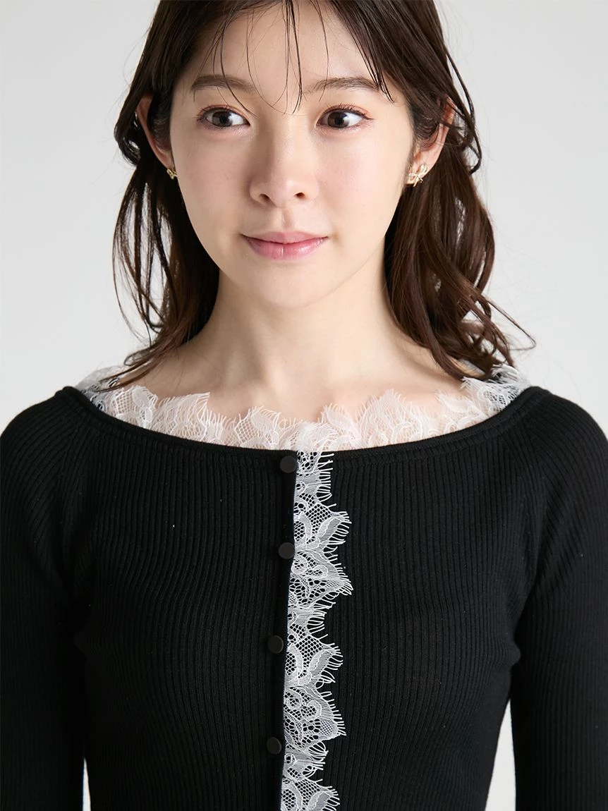 蕾絲滾邊針織上衣 CWNT264115