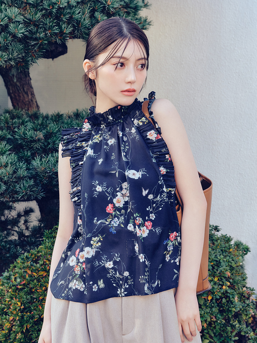 花卉印花抓皺荷葉上衣 FWFB261099