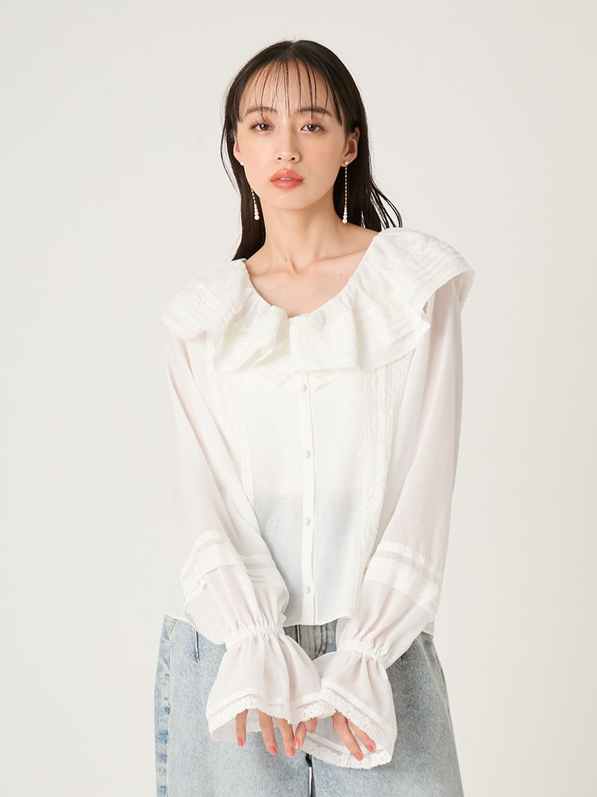 荷葉領蕾絲上衣／可水洗 FWFB261109