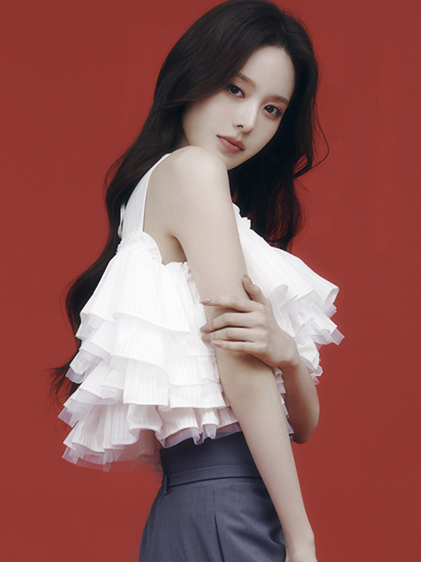 網紗拼接荷葉層次上衣 FWFB261110