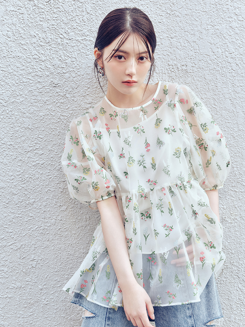 花卉刺繡歐根紗上衣 FWFB261220
