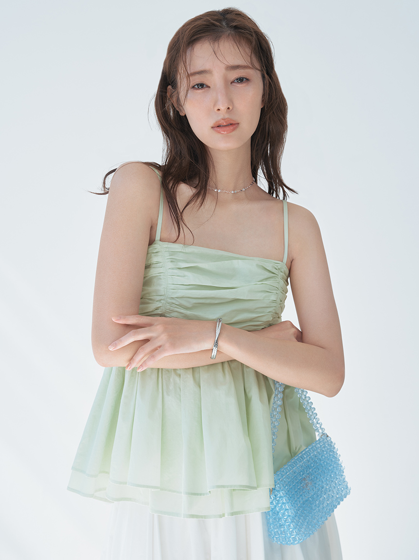 美背傘襬抓皺細肩帶上衣 FWFB262104