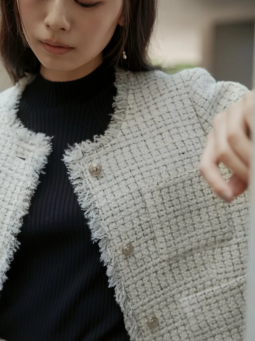 金色鈕扣粗花呢外套 FWFJ264215
