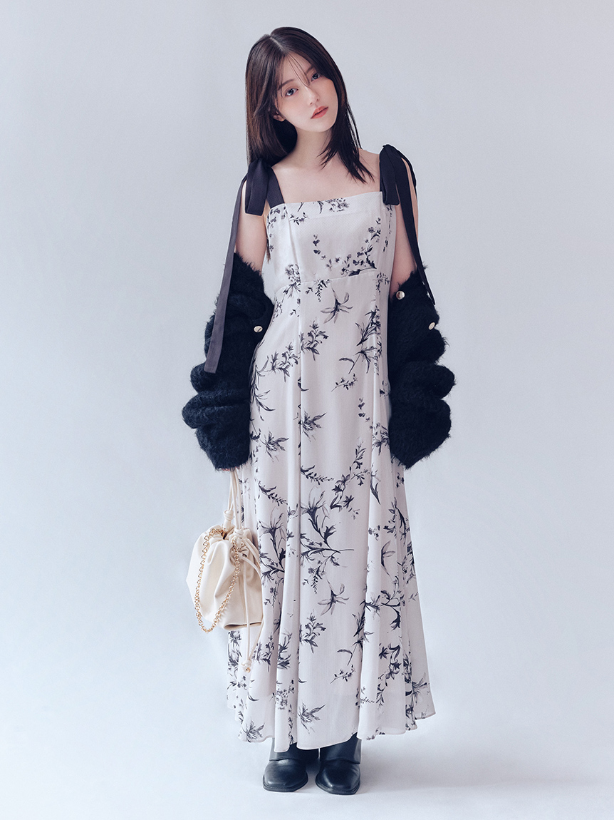 蝴蝶結緞帶花卉連身裙 FWFO255077