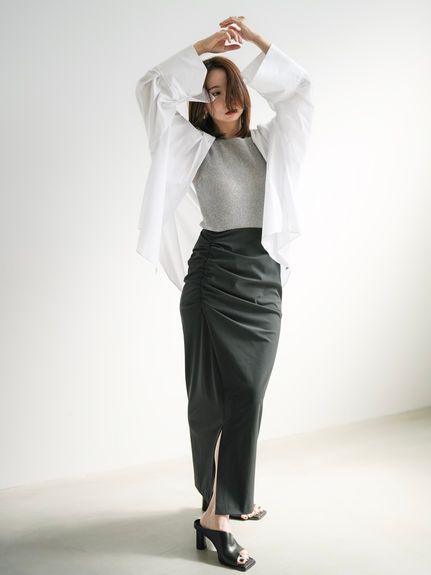 不對稱縮褶開衩窄裙 FWFS232016