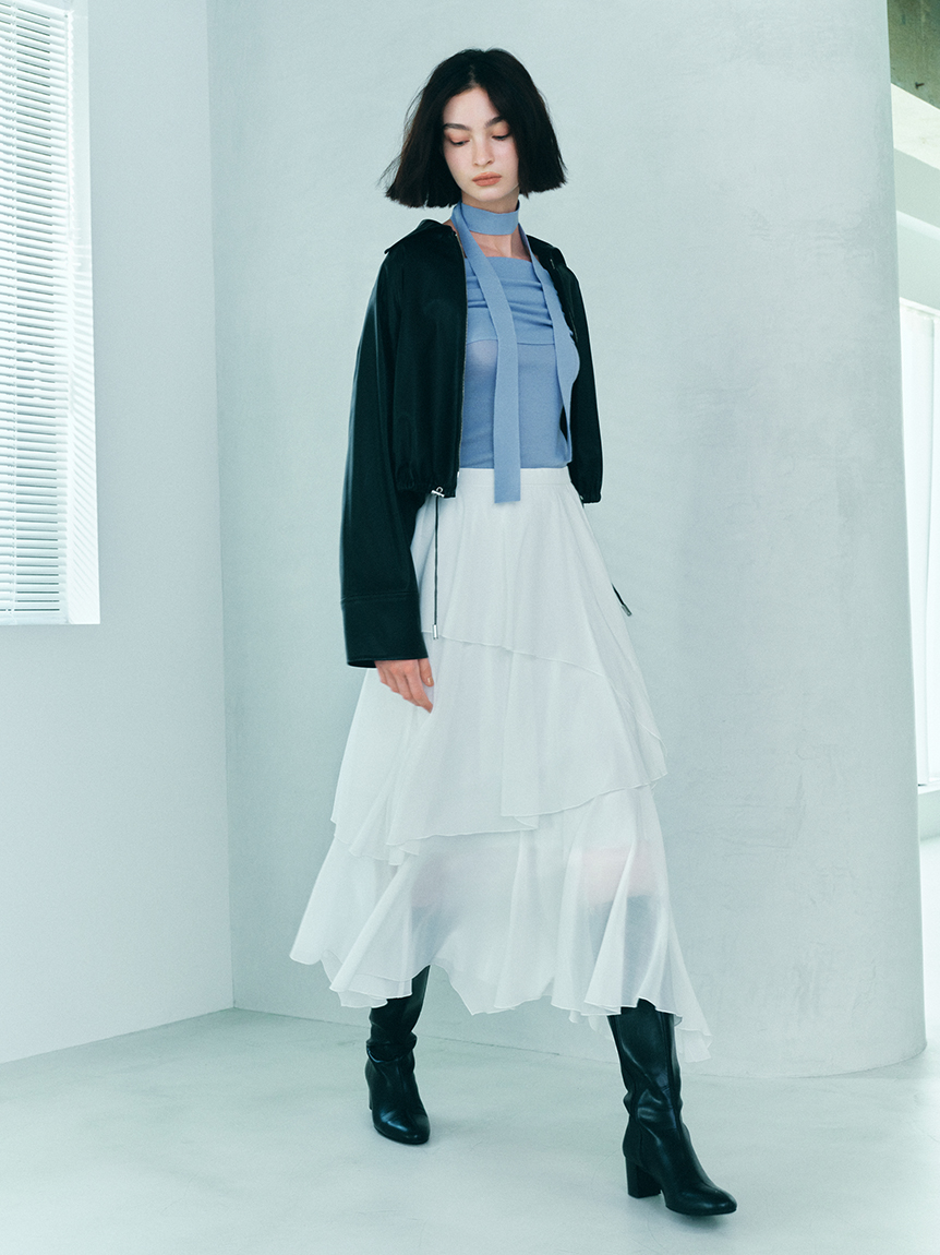 不對稱喇叭開衩層次長裙 FWFS254119