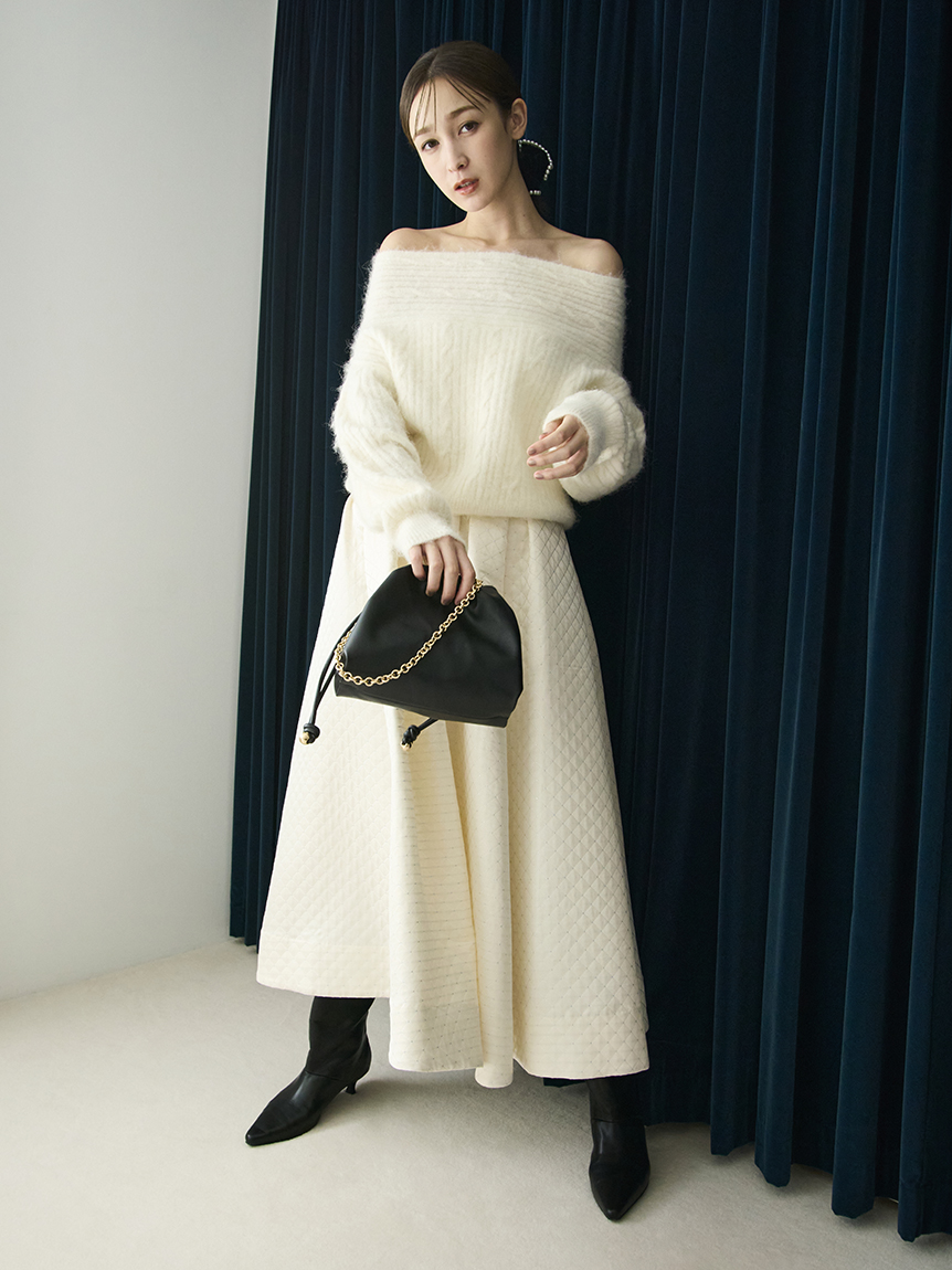 細緻亮絲絎縫抓褶傘擺裙 FWFS261008