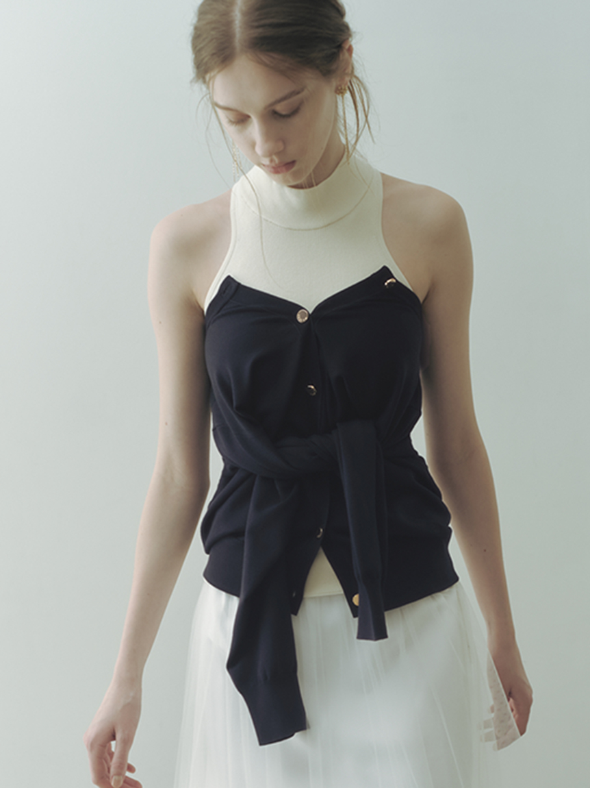 絲質混紡附罩杯繞頸針織上衣／可水洗 FWGG261364