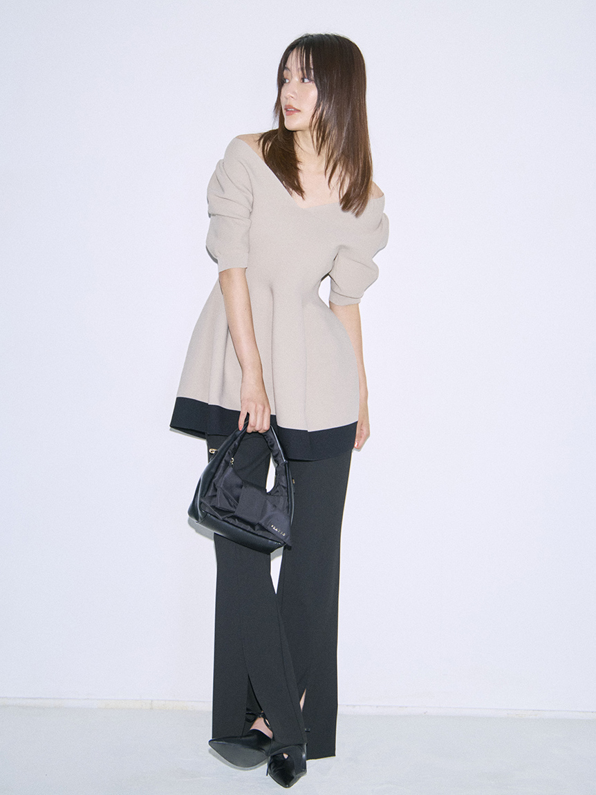 花苞針織上衣＆前開衩彈性長褲SET / 可機洗 FWNO254286